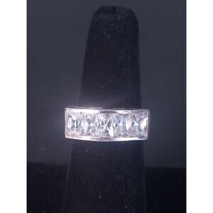Sterling Silver 925 Princess Cut CZ Channel Band Ring Size 7 Mens/Womens